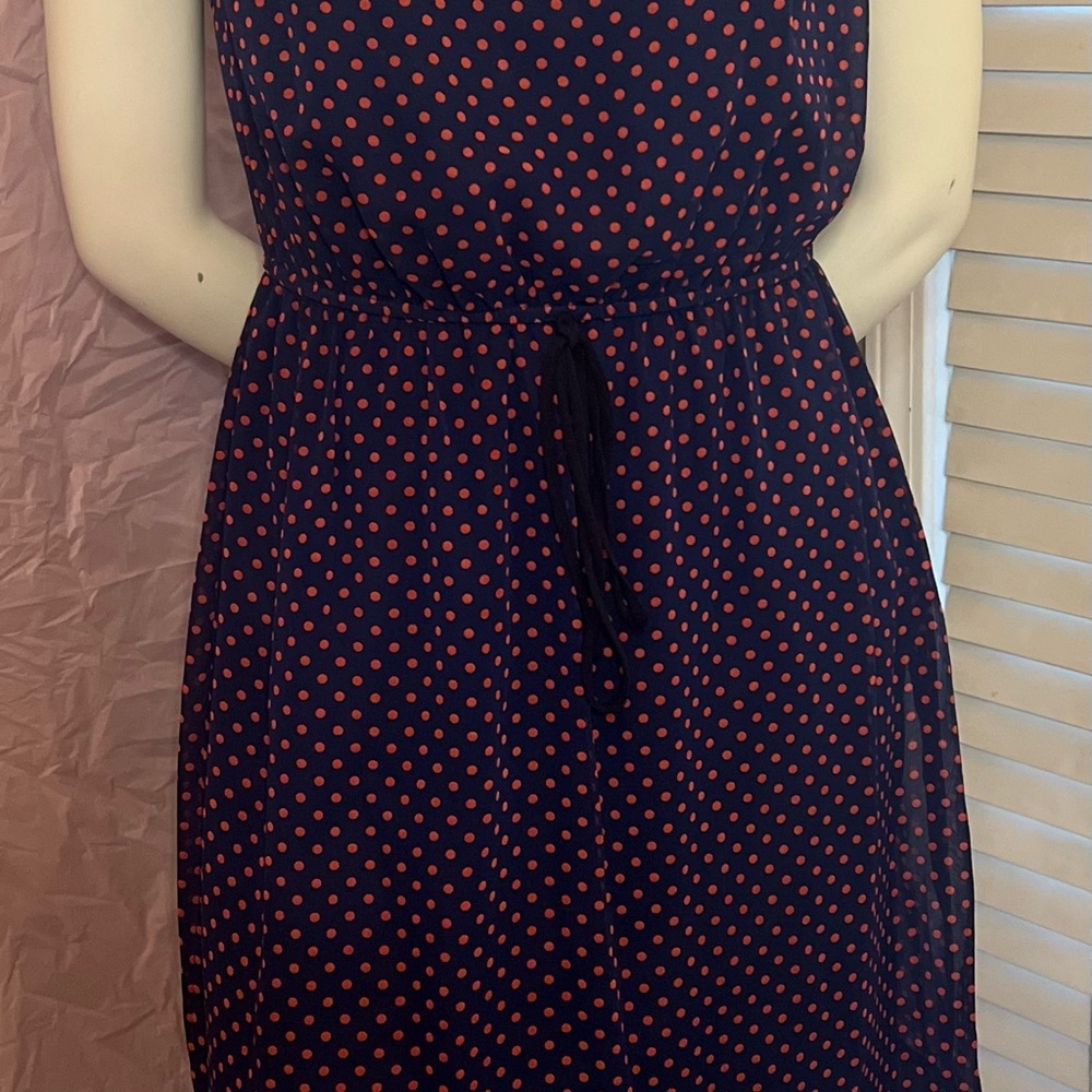 Enfocus studio navy blue with pink Polka Dot V-Neck Dress - Picture 3 of 4